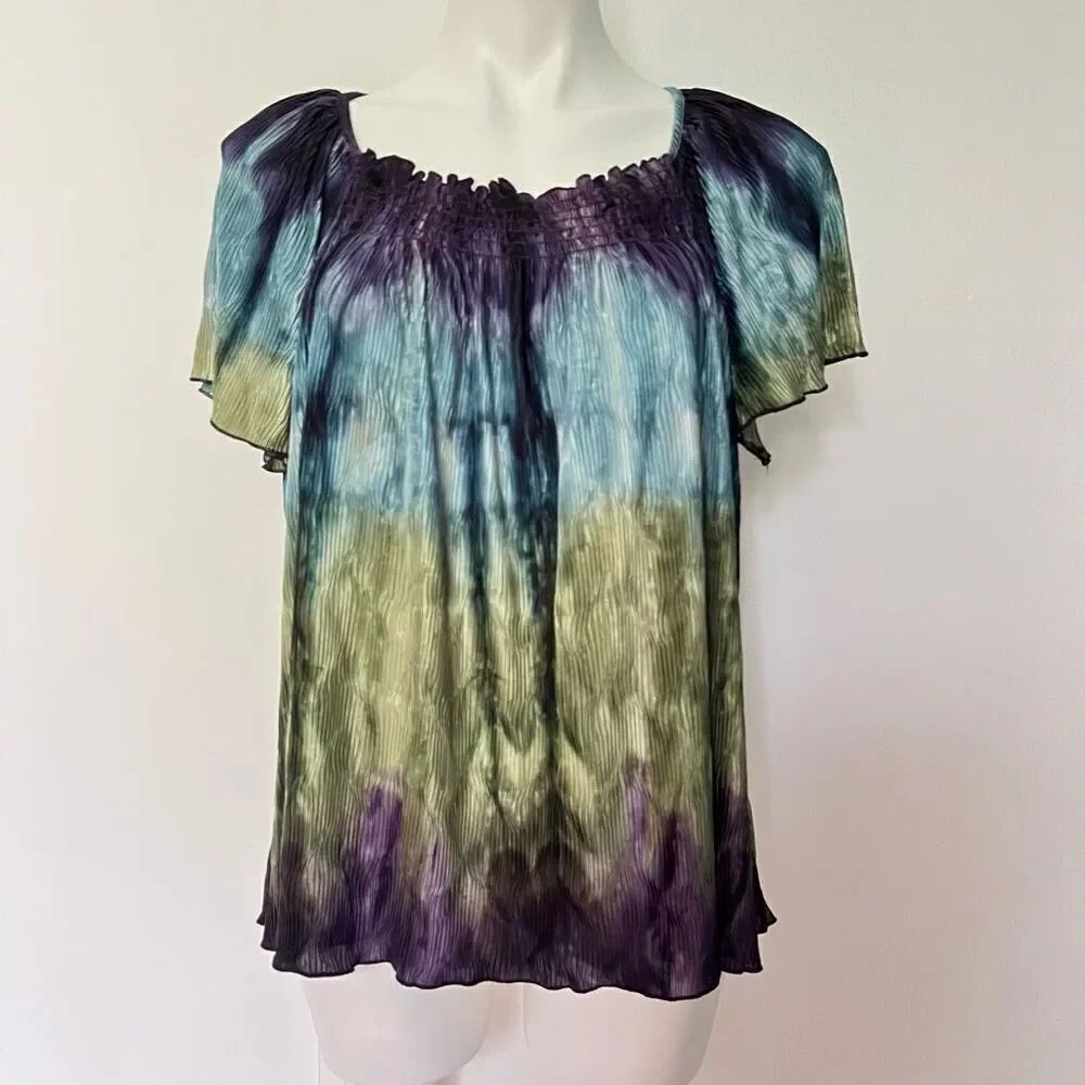 Dress Barn Y2K pleated plisse blouse multi color